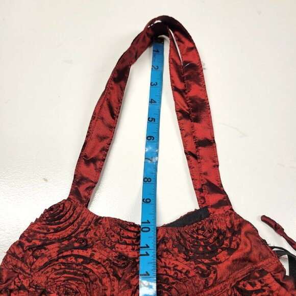 Burgundy Fabric Handbag Red Cloth Handbag Floral Motif Handbag - Picture 6 of 12